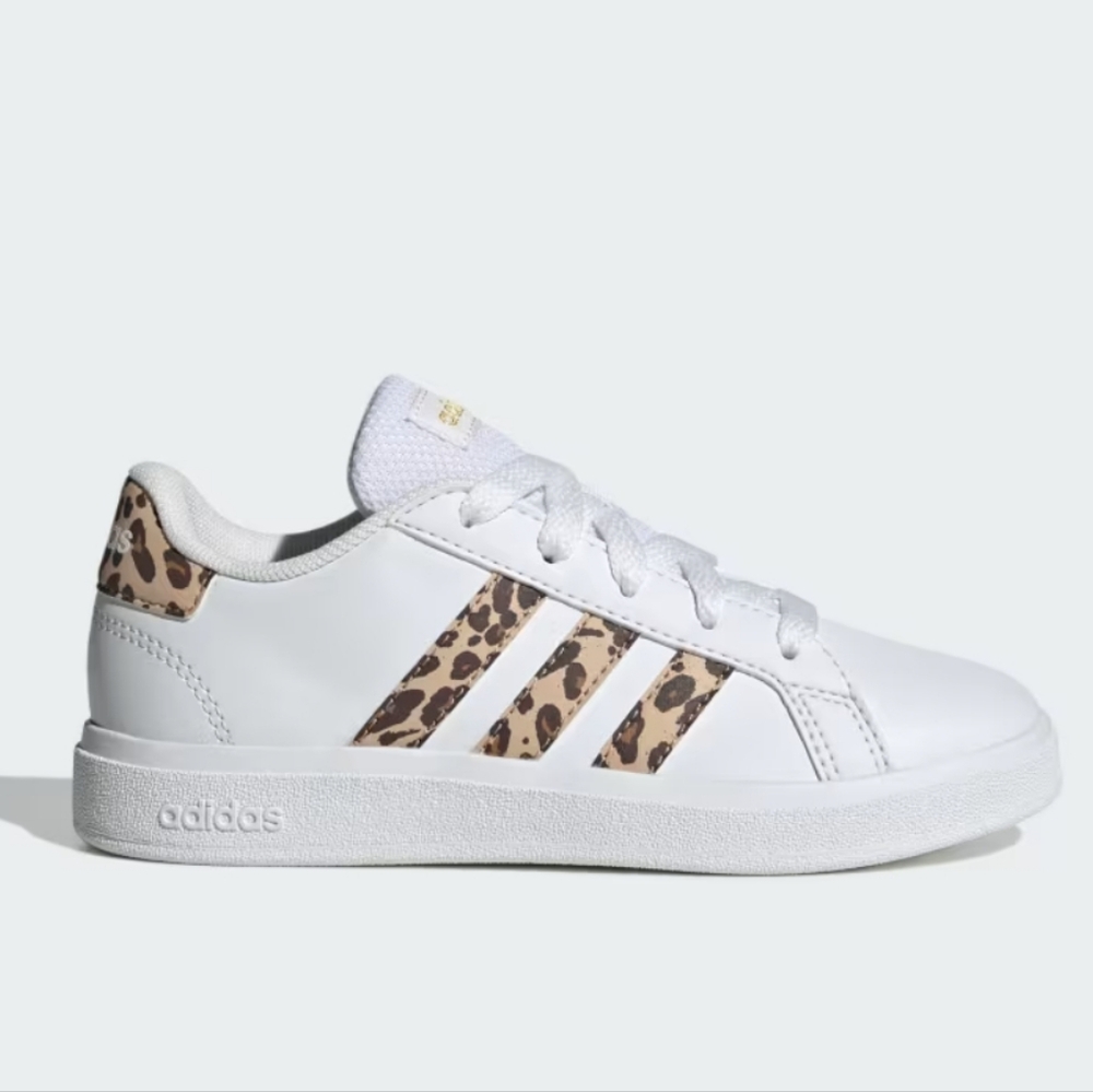 Adidas Kids White and Cheetah Striped Sneakers